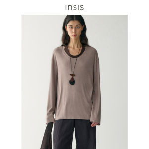 INSIS FEMME | Rib Wool-Acetic Blend Large U-Neck Loose Layer T-Shirt