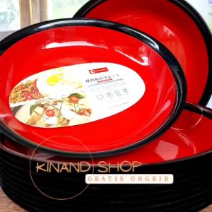 12 pcs piring ramen model ulir tebal dua warna piring makan cekung terlaris