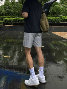 Light Grey American Style Sport Shorts Mens Summer Thin Ice Silk Quick Dry Loose Fit Four Quarter Running Casual Shorts