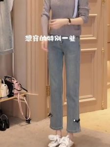 Quần Jeans Nữ Ống Thẳng Quần Jeans Denim Ống Rộng Cạp Cao Thiết Kế Nhỏ Phong Cách Xuân Thu Quần Jeans Thường Ngày