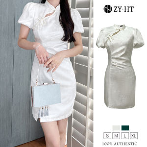 ZYHT（ล้างสต๊อก ใช้คูปอง299บาทขึ้นไป）เดรสผู้หญิง เดรสกี่เพ้า เดรสสีเขียว เดรสสีขาว เดรสรัดรูป เดรสผ้าซาติน เดรสออกงาน เดรสเซ็กซี่ ชุดออกงาน EraVogue 5811