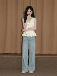ZISUO | French Almond Color V-neck Polka Dot Ruffle Summer New Short Top