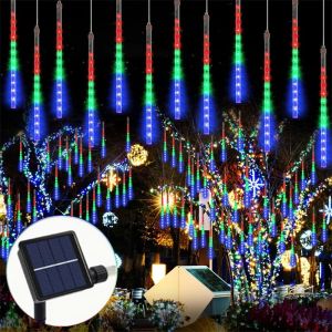 50cm/30cm Solar Meteor Shower Rain String Lights Icicle Snow Raindrop Cascading LED Lights Decor Garden Wedding Party Street
