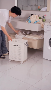 Collapsible Laundry Basket with Wheels and Handle Laundry Hamper Versatile Portable Storage Basket Large Capacity Durable for Laundry and Bathroom