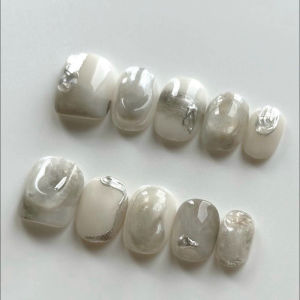 Angel Handmade Short Nail Art Wearable Dyeing Gradient Simple Black White Grey Cold Tone Daily Minimalist Nail Tips