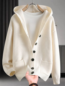 Áo Len Cardigan Trùm Đầu Màu Trơn Dài Tay Thường Ngày Cho Nam Áo Khoác Ngoài Mùa Thu Đông Phong Cách Mỹ Cổ Điển Áo Len Dệt Kim