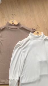 Tsabine - Sana Puffy Blouse Atasan Inner Knit Rajut Top Polos Lengan Panjang Turtleneck Korean Style Rib Knitwear