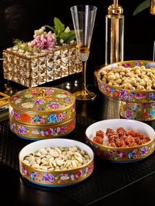 Jingdezhen Enamel Ceramic Dry Fruit Tray with Lid Multi-layer Snack Tea Cake Plate High-footed Storage Box for Home Use