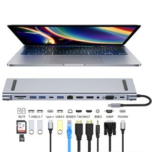 USB C 3.0 HUB Type C to Multi 4K HDMI Monitor Video Converter RJ45 Ethernet VGA PD Power Adapter Docking Station Laptop Splitter