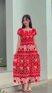 เดรสลายช้าง 🌵🍄เดรสตุ๊กตายาวไหมอิตาลี🌵🍄