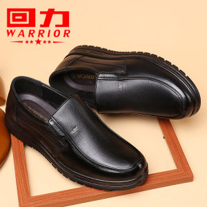 Warrior Mens Shoes Casual Leather Slip-On round Toe Low Heel Soft Bottom Spring Autumn New Style Comfortable Breathable Dad Shoes