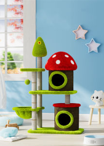Multi-layer Cat Scratching Post Colorful Mushroom Sisal Bucket Cat Climbing Frame Cat Bed Cat Tree All-In-One Mushroom Tree Hole Cat Toy