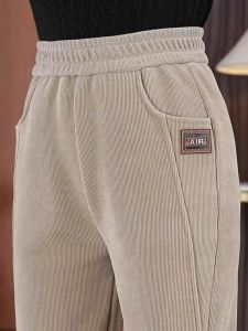 Autumn Winter Fleece Lined Straight Leg Slimming High Waist Casual Pants Warm Loose Fit Harlan Trousers Womens Fashion