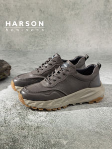 Harson Mens Casual Shoes Breathable Leather Outdoor Sports Footwear Soft Bottom Hiking Shoes Comfortable round Toe Rubber Sole