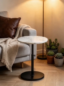 Adjustable High Round Table with Marble Top for Living Room Bar Café Modern Side Table