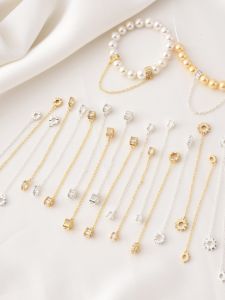 สร้อยข้อมือ/สร้อยคอ DIY แฮนด์เมด ชุบทอง 14K ประดับเพชรเทียม โซ่ตกแต่ง เครื่องประดับแฟชั่น เครื่องประดับโลหะผสม