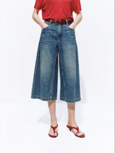 MO&Co. | Rope Dyed Indigo Wash Hand-Sanded Cats Whisker Straight Jeans Knee-length