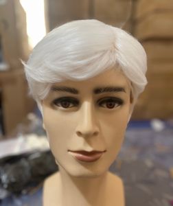 Performance Wig Grandpa Wig Elderly White Hair Short Hair Realistic Pure White Short Straight Hair Full White Head Cover