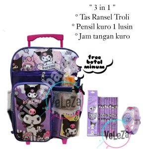 Tas Ransel Troli Anak Tas Dorong Anak Sanrio Kuroomi Morol Melody 3in1 gratis botol minum tas ransel troli anak tas anak