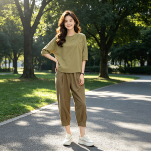 Shalldoer | Slimming Oversized Short Sleeve Shirt Harem Pants Suit 2pcs