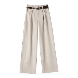 La Chapelle | Velvet Wide Leg Pants with Faux Fur Lining High Waist Drape