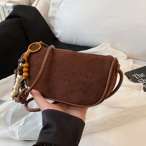 Fashionable Velvet Dumpling Bag Womens Shoulder Crossbody Bag Elegant Rectangle Shape Handbag for Ladies with Zipper Closure