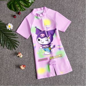 Cool Kuromi Childrens One-Piece Swimsuit Short Sleeve Girls Swimming Costume with Cap And Goggles for Young Kids Tagkita Brand