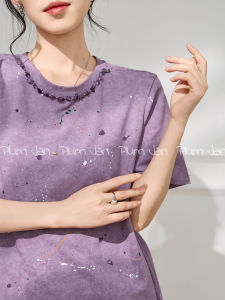 เสื้อยืดแขนสั้นผู้หญิง Plum Jan ดีไซน์พิเศษสีม่วง ดีไซน์สุดเก๋ ดีเทลลูกไม้ ทรงตรง ผ้าโพลีเอสเตอร์ ฤดูร้อน 2025