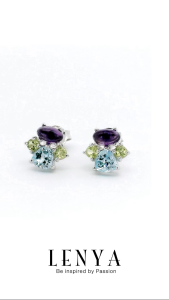 LENYA ต่างหูพลอยอเมทิสต์ เสริมความสงบและเยียวยาจิตใจ ขนาด 5x3 มิล ตัวเรือนเงินแท้925 ชุบทองคำขาว