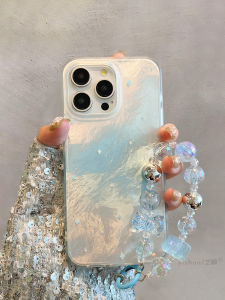 14 Ice Blue Gradient Feathered Phone Case Womens Style Couples Simple  Design Anti-Fall Silicone Protective Cover