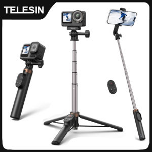 TELESIN | TELESIN Remote Control Wireless Bluetooth Selfie Stick Tripod For DJI OSMO Action 4 5pro 6 360 Gopro 9 10 11 12 13 Smartphone