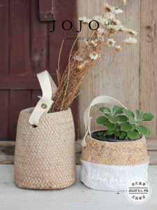 Jojos L PD Card Cement Flower Pot Wicker Basket Handcrafted Modern Simplicity Home Decorative Plant Pots Carrying Basket