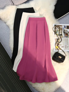 กระโปรงทรงเอเอวสูงทรงหางปลาสีพื้นสไตล์เกาหลีสำหรับผู้หญิงในช่วงฤดูร้อนปี 2025 กระโปรงทรงเอทรงเอพับชายกระโปรงสั้น