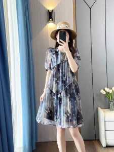 Elegant Floral Print Mini Dress Slimming High Collar Short Sleeve A-Line Skirt Cotton Blend Summer Fashion for Young Women