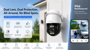 4MP+4MP Dual Lens Optical Zoom Outdoor Dome Camera WiFi Wireless Auto Zoom Tracking AI Human Vehicle Detection 2-Way Audio