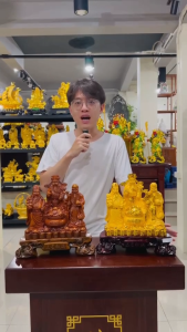 (ขายดีที่สุด) ชุดฮกลกซิ่ว ฐานเดียวกัน ยืนกระถางทอง งานเรซิ่น มีมา 3 สี สีทอง/สีไม้/สีหยก เกรด A สูง 12 นิ้ว