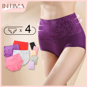 INTIMA กางเกงในผ้าคอตตอนควบคุมหน้าท้องสำหรับผู้หญิง4ชิ้นเอวสูงผ้าแจ็คการ์ดไร้รอยต่อขนาดพิเศษ L-3XL ยืดหยุ่นสูงกางเกงในยกกระชับลดราคา