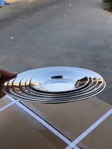 [2แถม3] จานก้นลึก สแตนเลส304 ขนาด9นิ้ว จานสแตนเลส จานข้าว จานสเต๊ก จานกลม