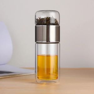 Tea Infuser Glass Cup - Double Wall Insulated & Heat-Resistant Cute Portable Tumbler for Women Summer Travel & Office Use