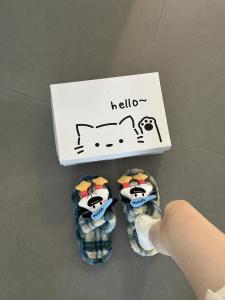 Dép Bông Màu Xanh Pachat Dog Dành Cho Nữ Dép Lười Dễ Thương Cho Mùa Thu Đông Dép Lười Một Từ Mới Trong Nhà Dép Lười Bằng Vải Cotton