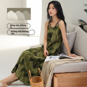 MiiOW | Váy ngủ cotton gợi cảm có đệm ngực MiiOW Váy ngủ cotton nguyên chất mùa hè 2025 Váy ngủ có dây đeo ngoài trời Quần áo mặc nhà
