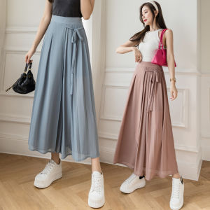 High Waist Slimming Wide Leg Skirt Pants Beach Casual Ultra Thin Summer Long Gown Womens Fashionable Pleated Chiffon Trousers