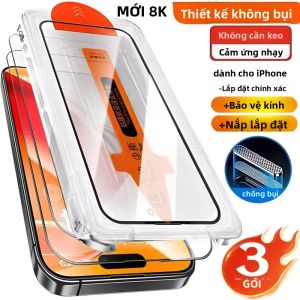 3 Miếng Dán Bảo Vệ Màn Hình Kính Cường Lực HD Cho iPhone 17/16/15/14/13/12/11 Pro Max Mini - Chống Trầy Xước Không Bụi Với Công Cụ Tự Động Lắp Đặt
