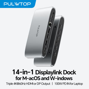 PULWTOP Displaylink Docking Station Laptop Docking Station with 2 HDMI 2 Display Port PD USB C Data 4 USBA Ethernet Audio