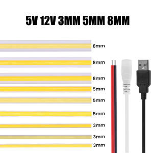 DC5V USB COB LED Strip 3mm 5mm 8mm Width 12V 320LEDs Flexible LED Strip Light with Adhesive High Density Linear Lighting