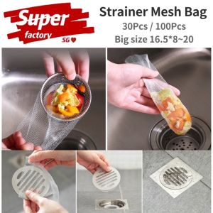 Superfactory 100pcs Kitchen Sink Net Filter Sink Basket Bag Drain Strainer Filter Net Prevent Clogs 16cmx9cm