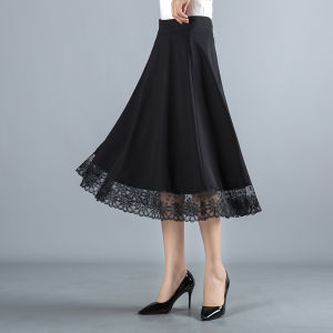 Comfortable High Waist A-Line Midi Skirt for Mom Spring Summer Autumn Fashion Mid-aged Womens Half-length Diamond Embedded Black Skirt
