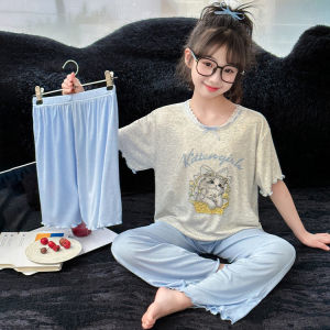 Princess Style Long Sleeve Modal Childrens Sleepwear Set Spring Summer Pure Cotton Loose Home Clothes Air Conditioning Suit
