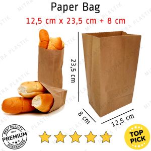 Paper Bag 235 x 125 + 8 Kantong Kertas SOS Coklat Polos Bungkus Roti Donat Gorengan Kentang Ecer