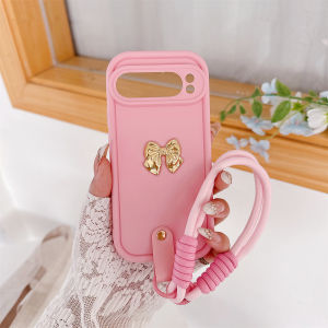 szhaiyu | 3D Gold Bow Wrist Strap Phone Case for Google Pixel 10 9 8 7 Pro XL 9A 8A 7A Pixel9 Pixel 10 Pro Silicone Soft TPU Cute Cover